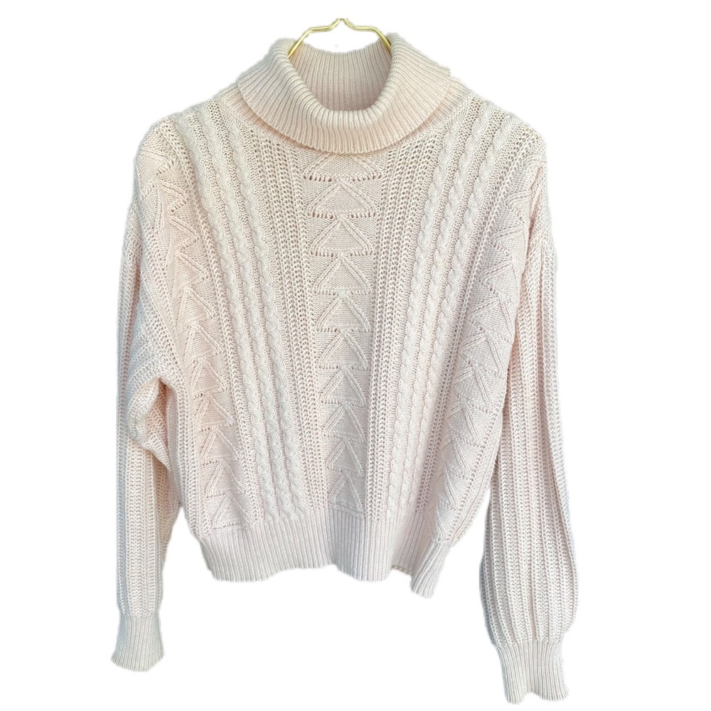 VINTAGE light pink CASUAL CORNER TURTLENECK Ramie/cotton KNIT SWEATER size M